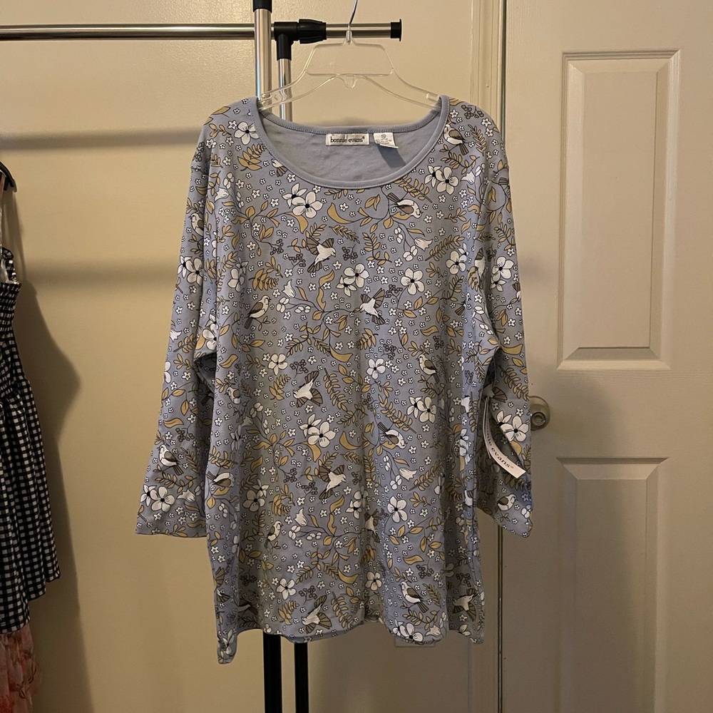 Elegant Floral Women's Blouse in Zen Blue.
